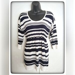 Motherhood White & Black Striped Maternity Top Sz M